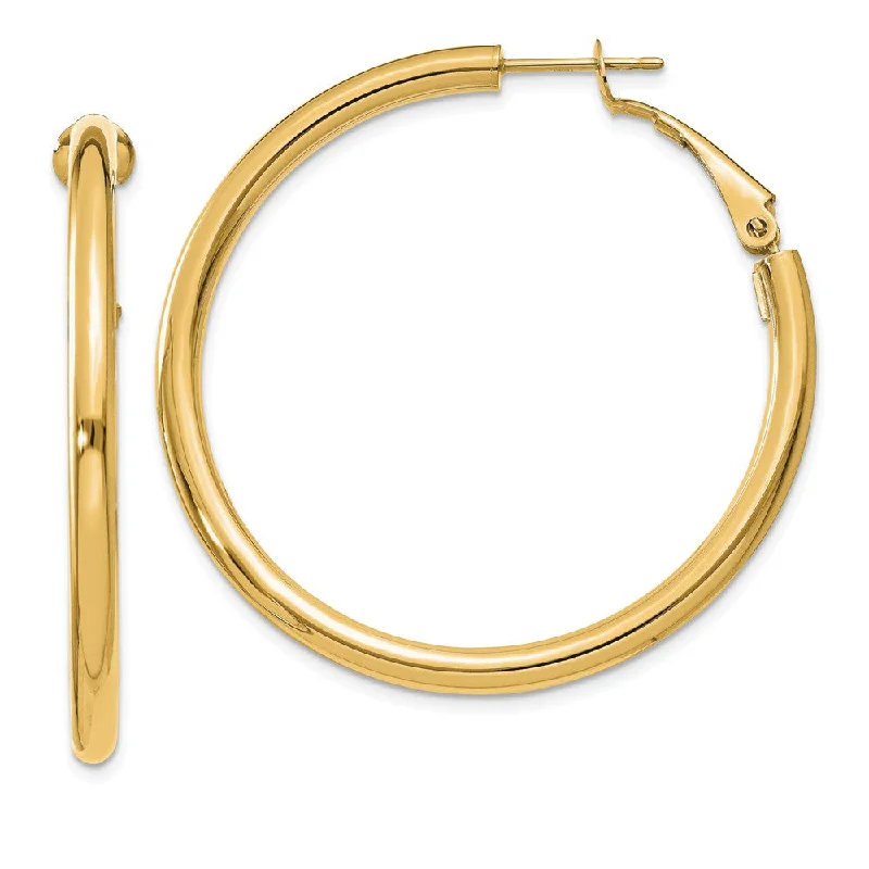 Women's earrings retro-elegance-3mm, 14k Yellow Gold Omega Back Round Hoop Earrings, 40mm (1 1/2 Inch)