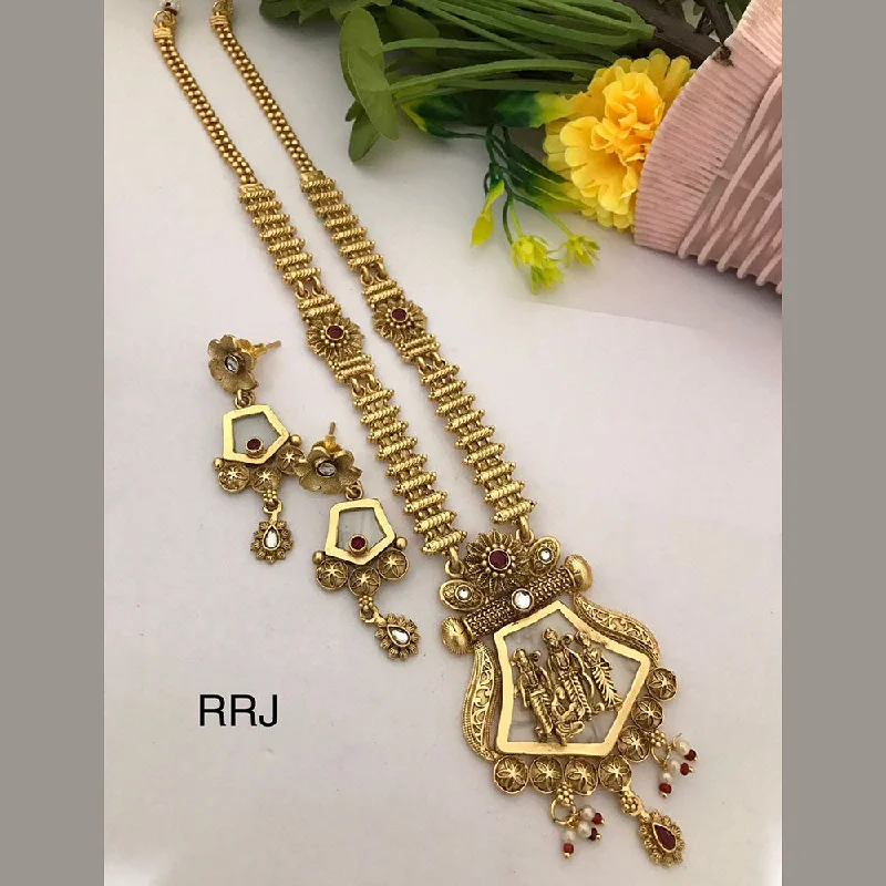 Women's necklaces striking-design-FS Collection Gold Plated Pota Stone Temple Necklace Set