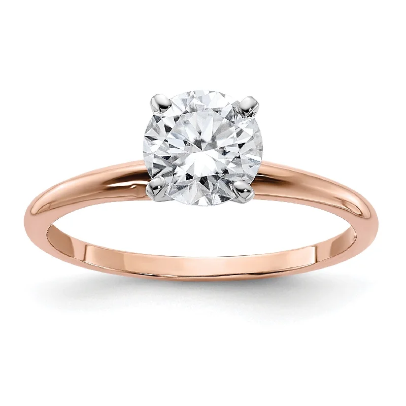 Women's engagement rings delicate-style-6.5MM Round Moissanite Solitaire Engagement Ring in 14KT Rose Gold; Size 7