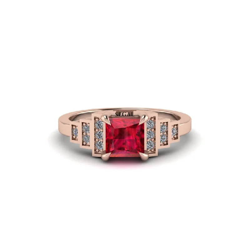 Women's engagement rings pink-tone-Ruby Geometric Princess Cut Engagement Ring - Thea No. 11