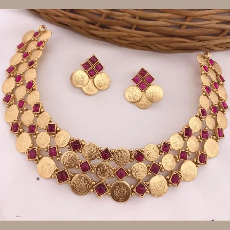 Women's necklaces love-gem-JCM Gold Plated Pota Stone Temple Choker Necklace Set