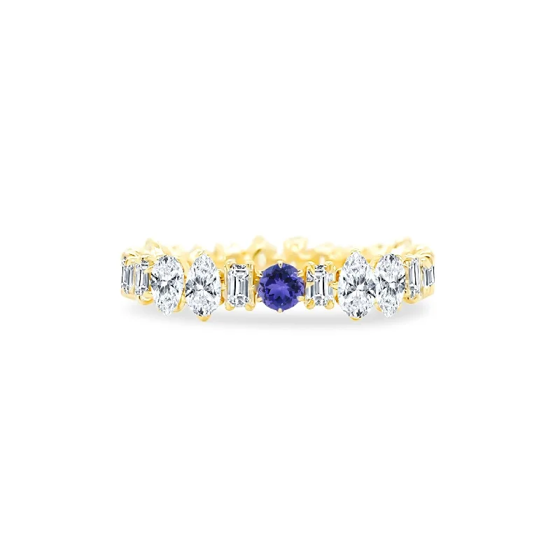 Women's rings creative-chic-Multi Shape Gemstone and Diamond Eagle Prong Band