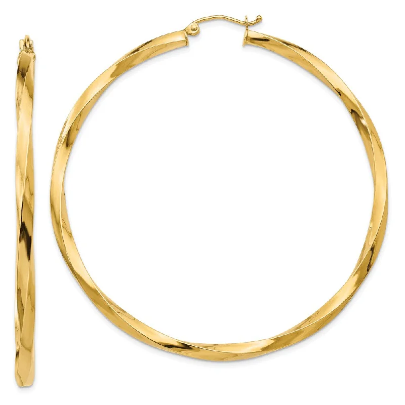 Women's earrings fine-design-3 x 60mm Polished 14k Yellow Gold X-Large Twisted Round Hoop Earrings