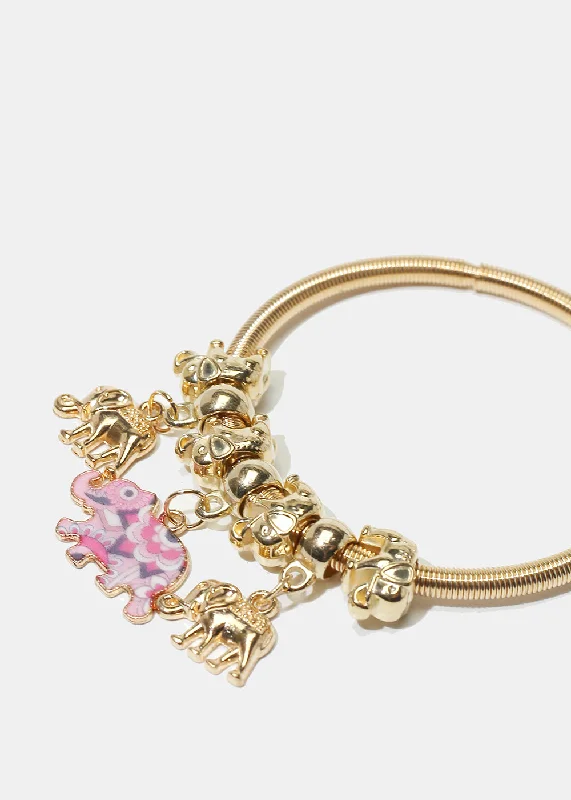 Women's bracelets retro-elegance-Elephant Charm Coil Bracelet