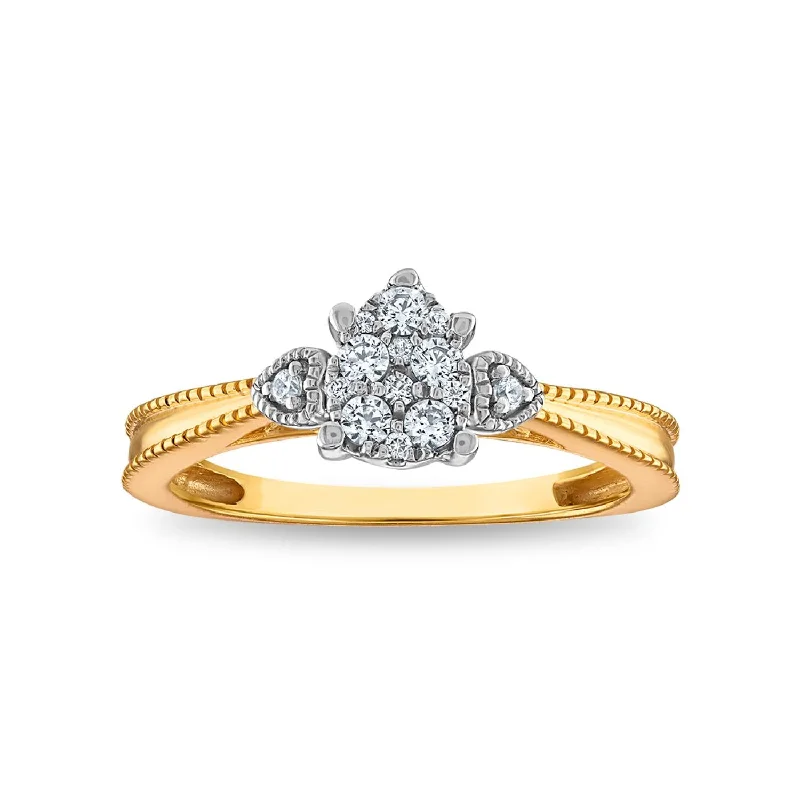 Women's engagement rings delicate-lux-1/5 CTW Diamond Cluster Engagement Pear Shaped Ring in 10KT Yellow Gold