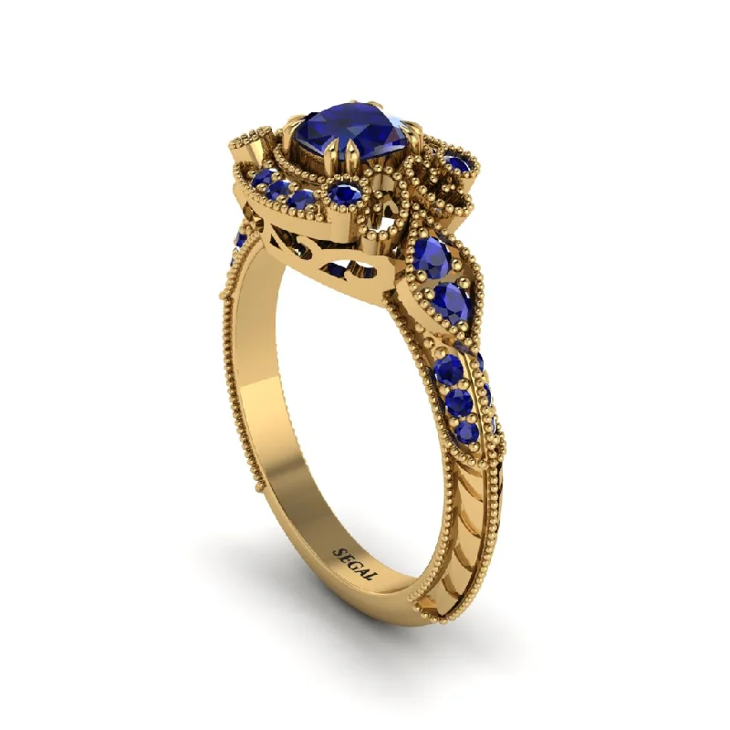 Women's engagement rings celebration-gem-Sapphire Vintage Filigree Cushion Cut Engagement Ring - Elaina No. 73