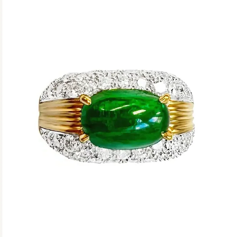 Women's rings gentle-glow-Emerald & Diamond Dome Ring