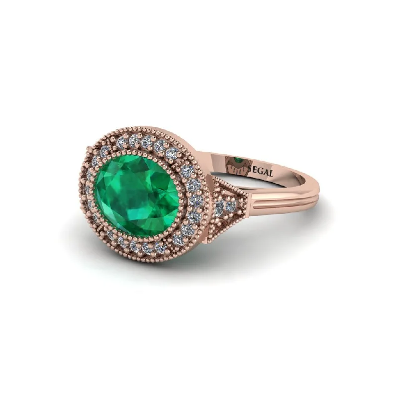 Women's engagement rings radiant-pink-Oval Cut Emerald Milgrain Halo Engagement Ring - Alexandria No. 5