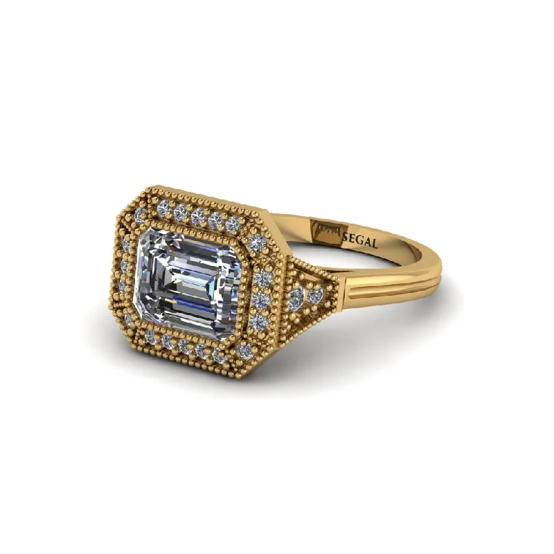 Women's engagement rings vintage-inspired-Emerald Cut Diamond Milgrain Halo Engagement Ring - Juniper No. 1