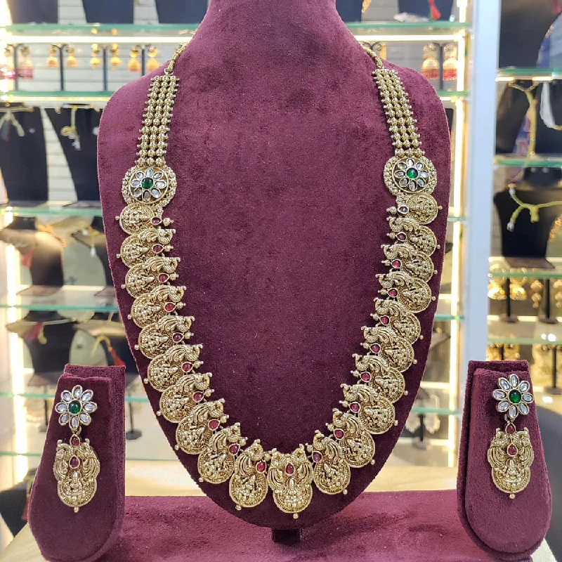 Women's necklaces fine-rose-chain-Manisha Jewellery Gold Plated Pota Stone Temple Necklace Set