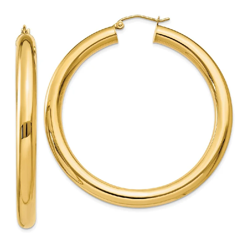 Women's earrings spiral-5mm, 14k Yellow Gold Classic Round Hoop Earrings, 50mm (1 7/8 Inch)