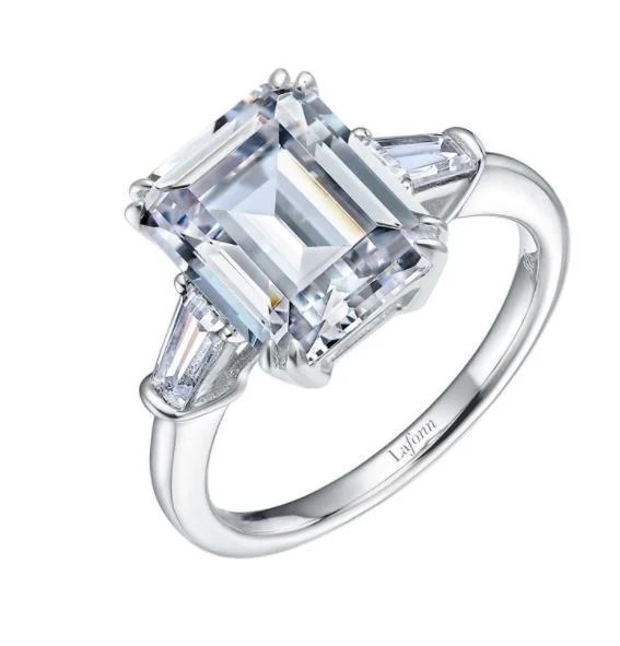 Women's engagement rings timeless-band-Classic Three-Stone Emerald Cut Engagement Ring by Lafonn