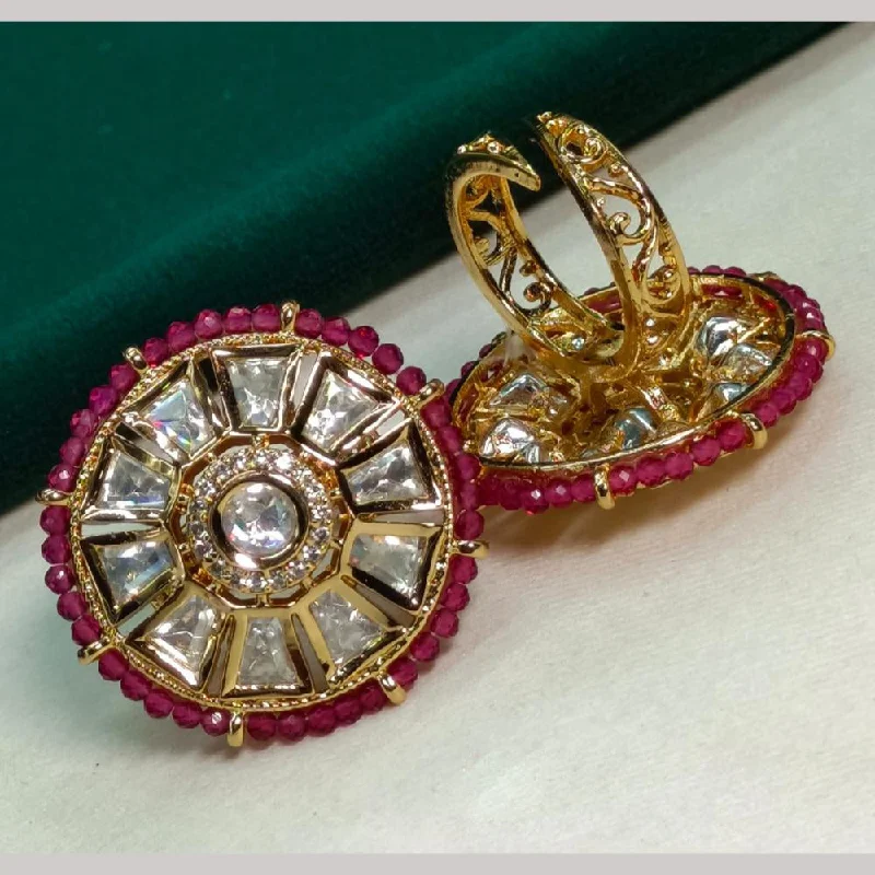 Women's rings evening-chic-Amoliya Jewels Gold Plated Polki Kundan Stone And Pearls Rings