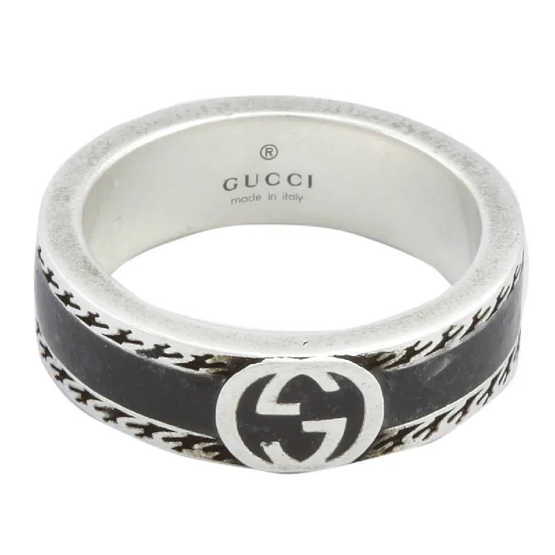 Women's rings creative-chic-STSLVR GUCCI BLACK ENAMEL INTERLOCKING G RING