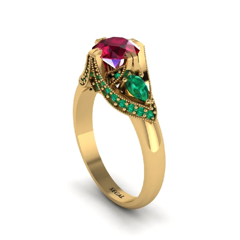 Women's engagement rings modern-lux-band-Ruby Vintage Round Cut Engagement Ring - Kali No. 25