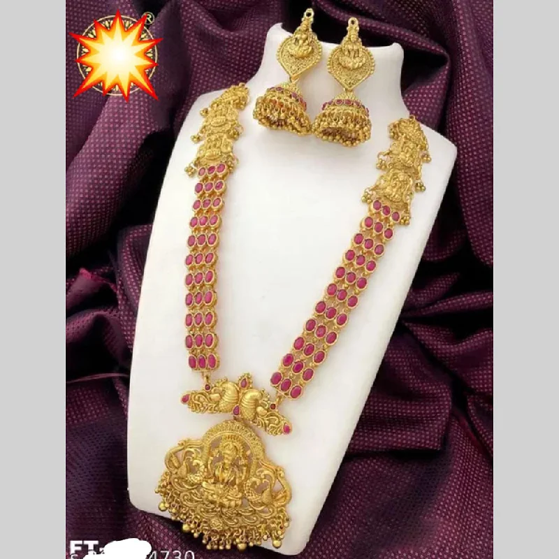 Women's necklaces artisan-finish-Manisha Jewellery Gold Plated Pota Stone Temple Necklace Set