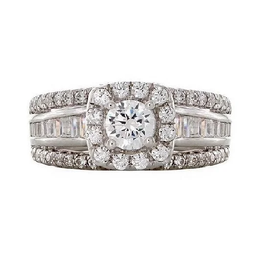 Women's engagement rings delicate-Signature 1-1/2 CTW Diamond Halo Engagement Ring in 14KT White Gold