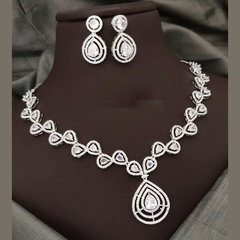 Women's necklaces striking-stone-Akruti Collection Silver Plated American Diamonds Necklace Set