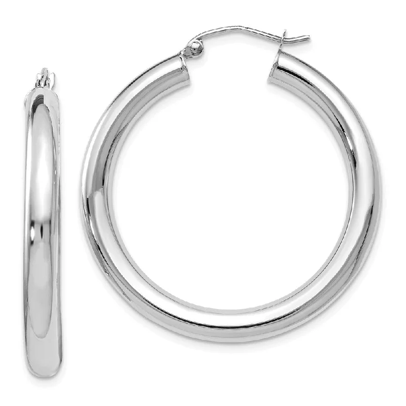 Women's earrings fine-chic-4mm x 34mm (1 5/16 Inch) 14k White Gold Classic Round Hoop Earrings