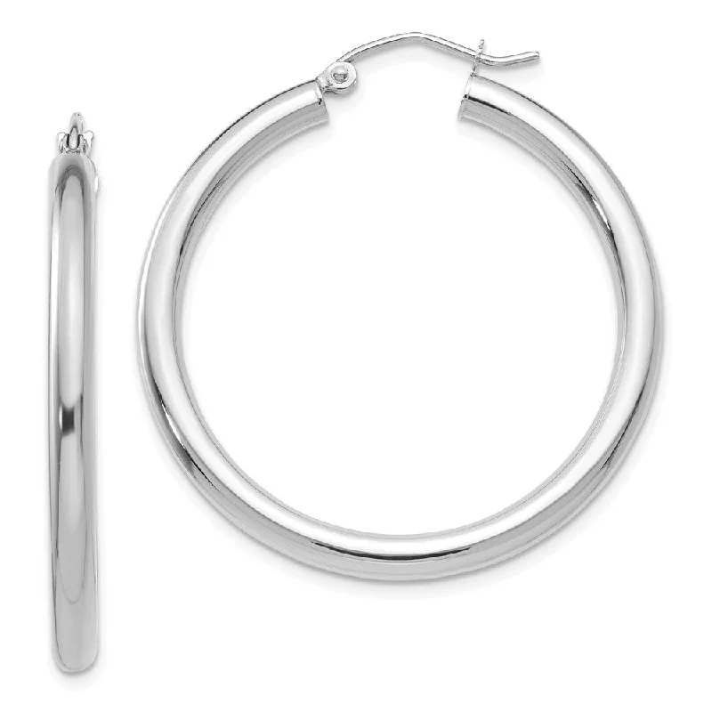 Women's earrings fine-drop-3mm x 35mm 14k White Gold Classic Round Hoop Earrings