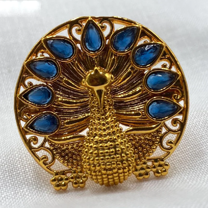 Women's rings love-gem-Royal Kundan Jewellery Gold Plated Crystal Stone Peacock Finger Ring