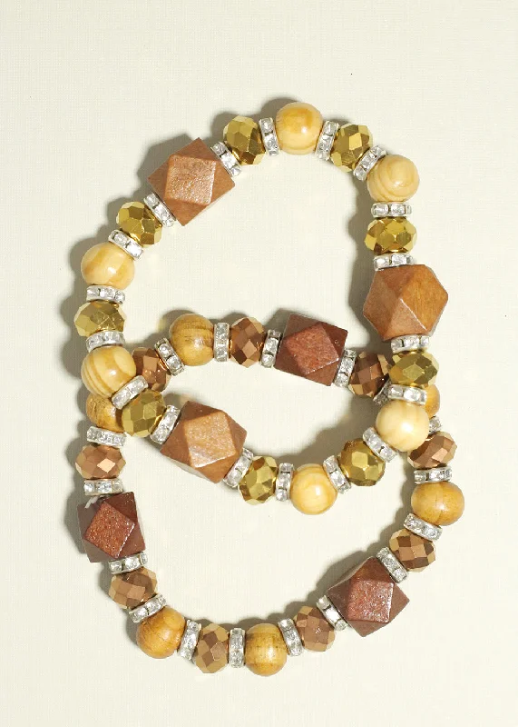 Women's bracelets holiday-gem-Wooden Bead with Rhinestone Bracelet