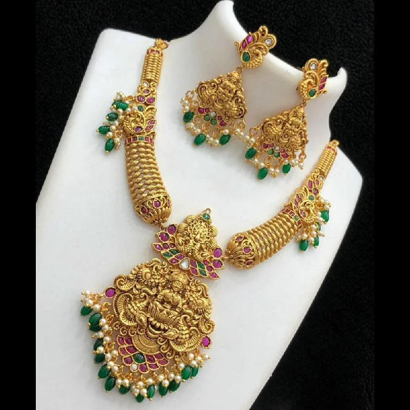 Women's necklaces contemporary-twist-Manisha Jewellery Gold Plated Pota Stone Temple Necklace Set