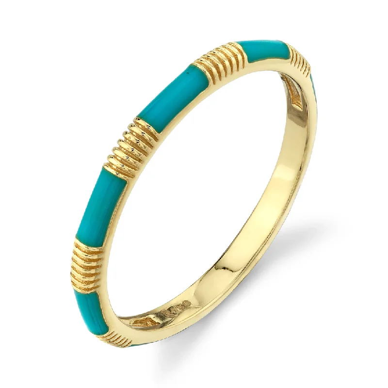 Women's rings arched-18k Yellow Gold Turquoise Enamel Stackable Ring