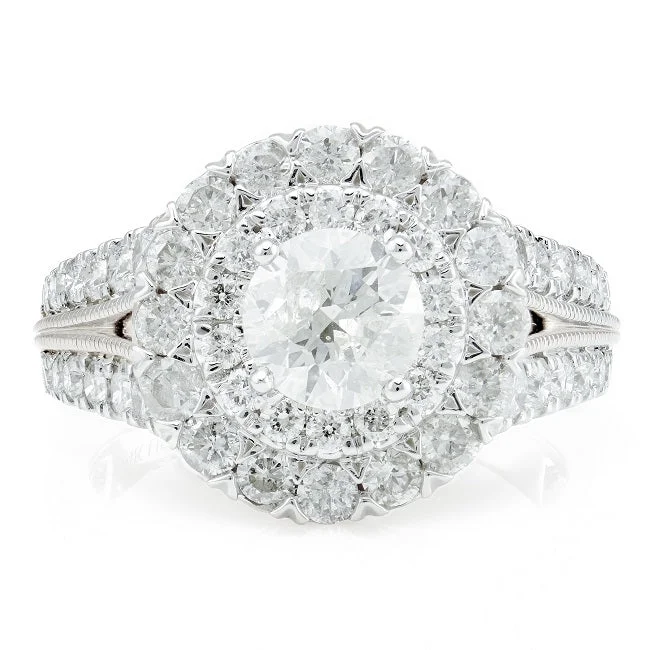 Women's engagement rings solitaire-2 1/2 CTW Diamond Halo Engagement Ring in 14KT White Gold