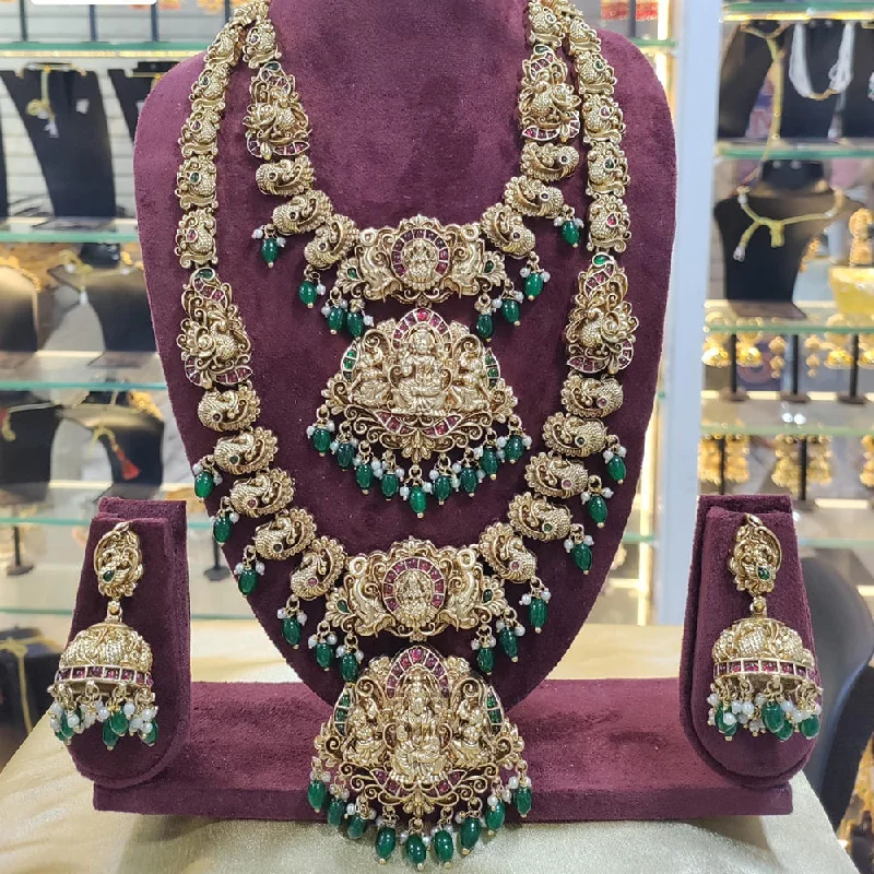 Women's necklaces rare-design-Manisha Jewellery Gold Plated Pota Stone Temple Double Necklace Set