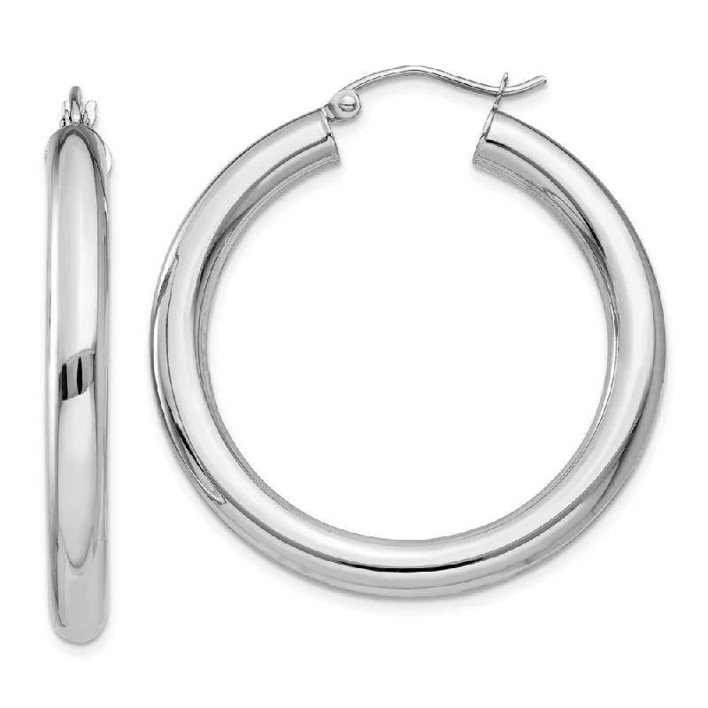 Women's earrings contemporary-twist-4mm, 14k White Gold Classic Round Hoop Earrings, 35mm (1 3/8 Inch)