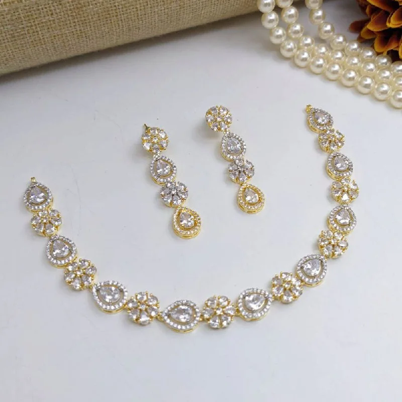 Women's necklaces refined-chain-Aamrapali Gold Plated American Diamond Necklace Set