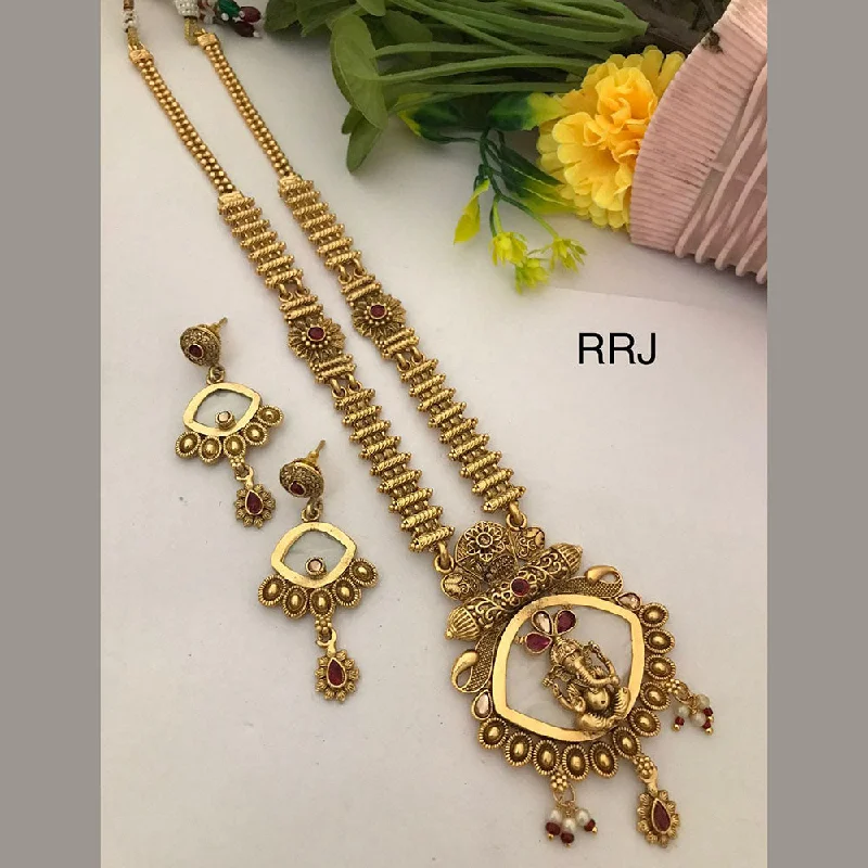 Women's necklaces evening-ready-FS Collection Gold Plated Pota Stone Temple Necklace Set