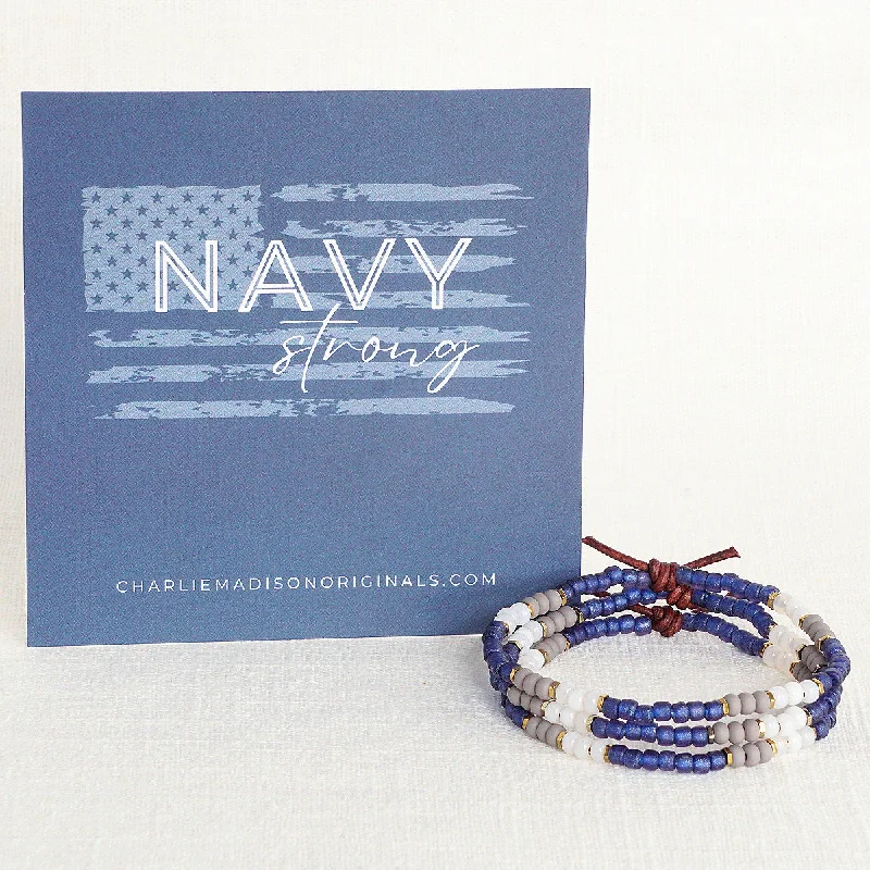 Women's bracelets radiant-gem-Navy Strong Bracelet | Tiny Stacker Seed Bead Bracelet