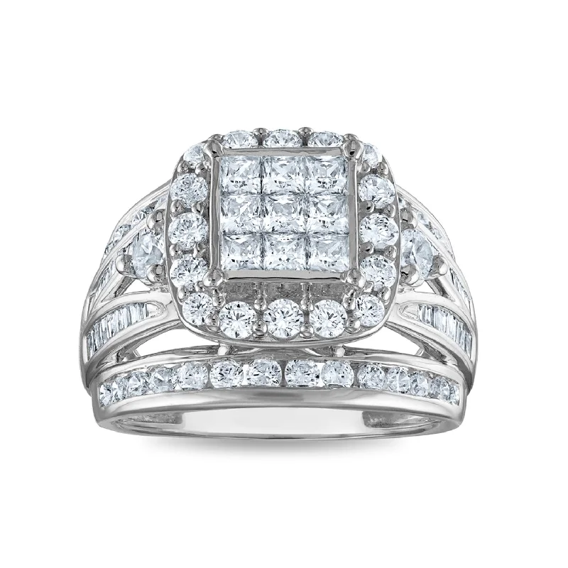 Women's engagement rings radiant-grace-2 CTW Diamond Halo Cluster Engagement Cushion Shape Ring in 10KT White Gold