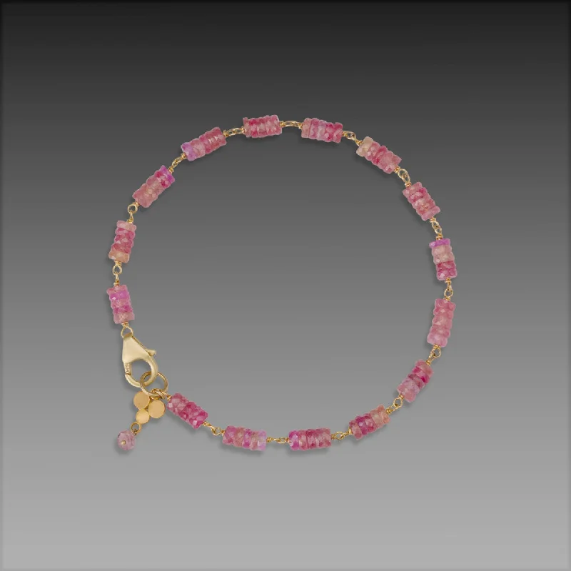 Women's bracelets striking-design-Pink Sapphire and Gold Linked Bracelet