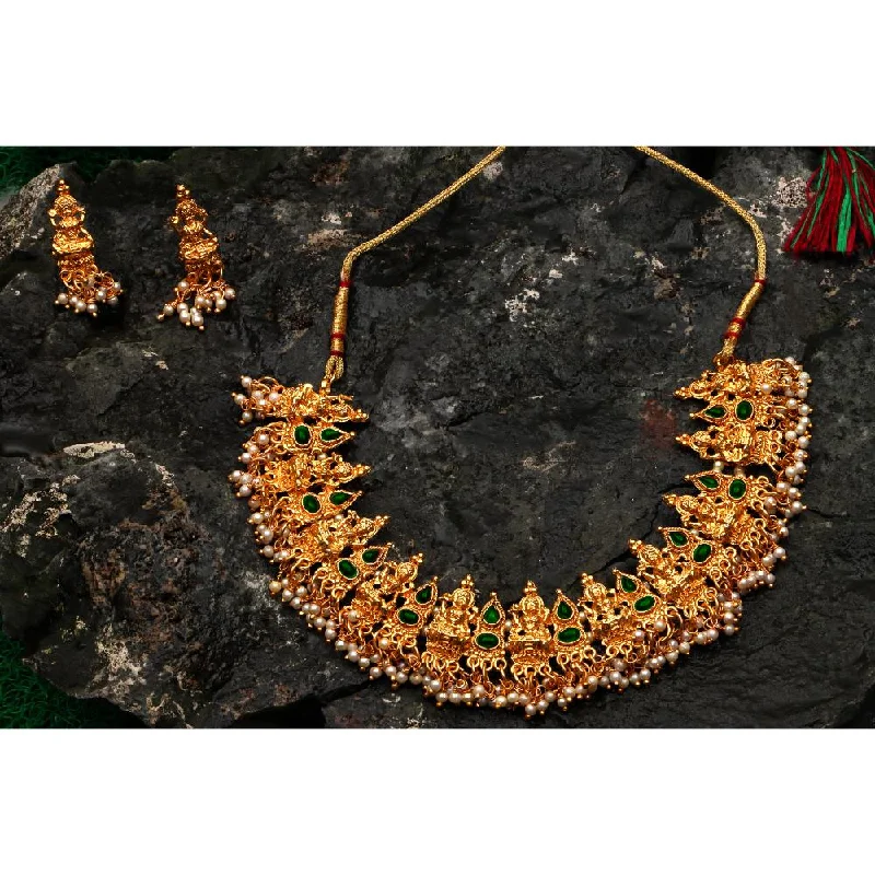 Women's necklaces refined-elegance-Darshana Jewels Gold Plated Pota Stone Temple Necklace Set