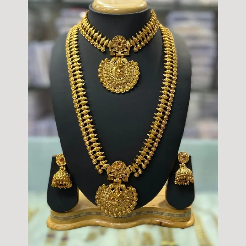 Women's necklaces fine-chain-silver-Manisha Jewellery Gold Plated Pota Stone Double Necklace Set