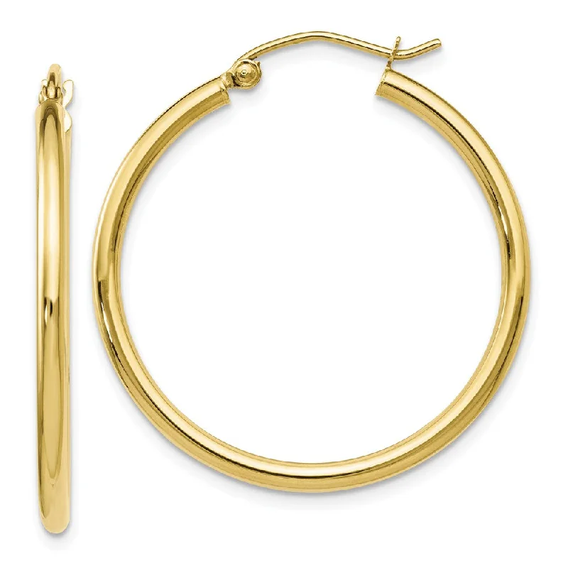 Women's earrings fine-style-2mm Round Hoop Earrings in 10k Yellow Gold, 30mm (1 3/16 Inch)