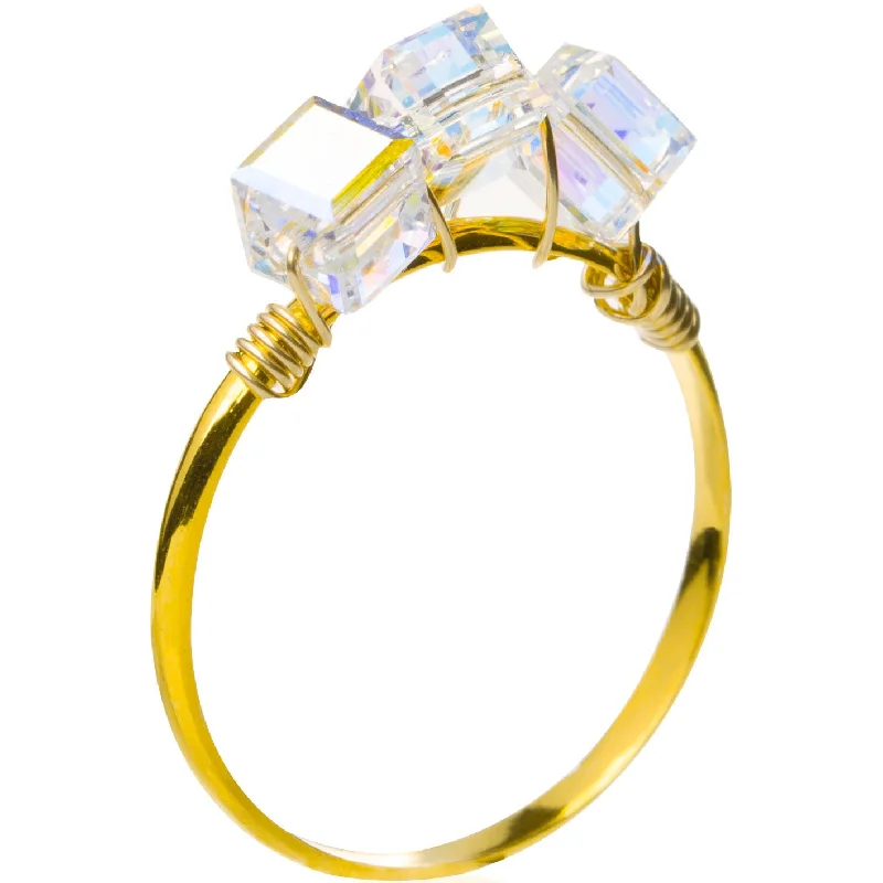 Women's rings creative-gem-Triple Crystal Cube Ring