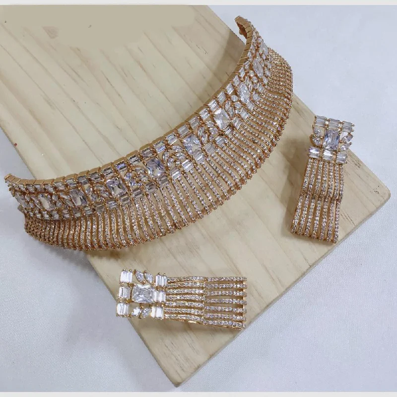 Women's necklaces high-gold-SNERA Gold Plated American Diamond Choker Necklace Set