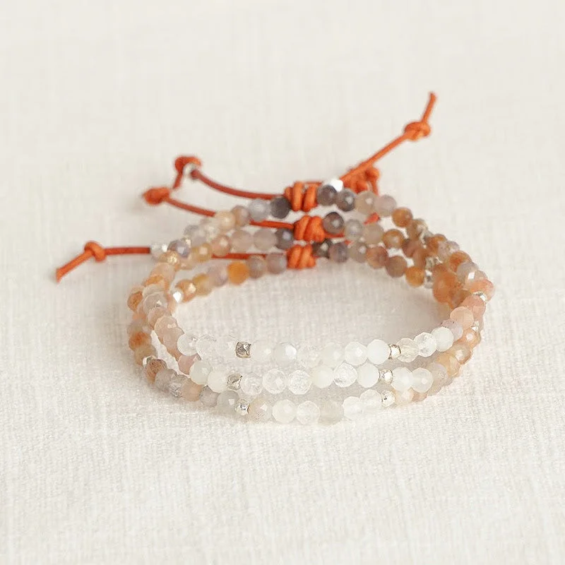 Women's bracelets soft-gem-Tiny Mantras Bracelet - Peach Moonstone | Daily Intention Bracelet