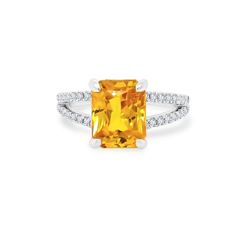 Women's rings creative-band-Orange Sapphire with Diamond Split Shank