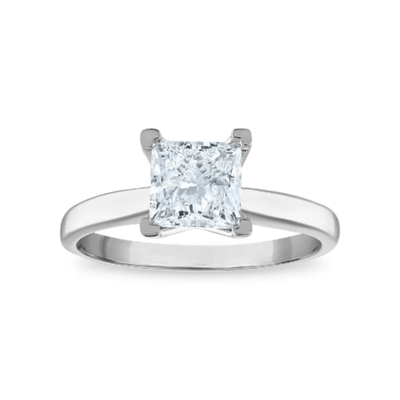 Women's engagement rings morganite-Signature Certificate EcoLove 1 1/2 CTW Princess Cut Lab Grown Diamond Solitaire Engagement Ring in 14KT White Gold