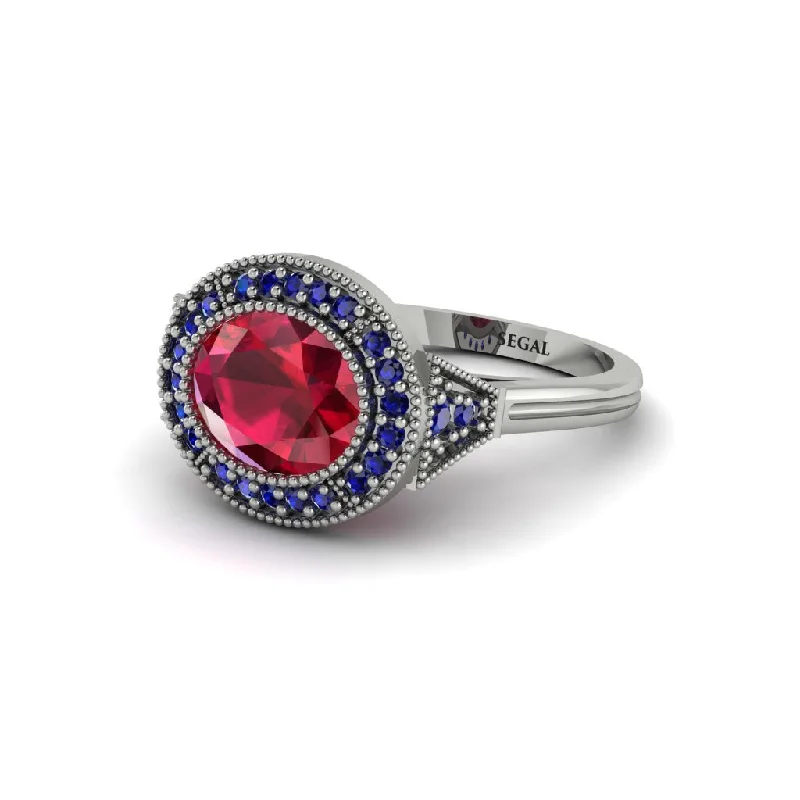 Women's engagement rings dazzling-gemstone-Oval Cut Ruby Milgrain Halo Engagement Ring - Alexandria No. 72