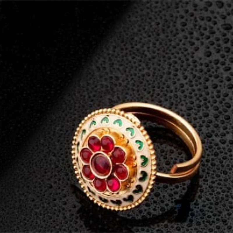 Women's rings artisan-gem-ChicCharm Jewellery Brass Gold Plated Synthetic Stone And Meenakari Rings