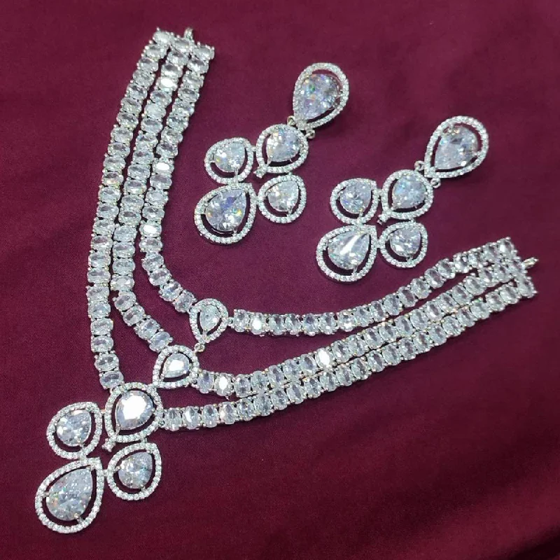 Women's necklaces perfect-gift-Akruti Collection Silver Plated American Diamonds Necklace Set