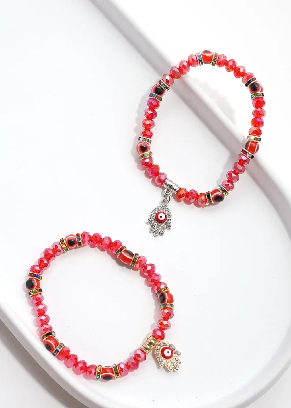 Women's bracelets striking-gemstone-Red Hamsa Hand Bracelet with Multi Rhinestones