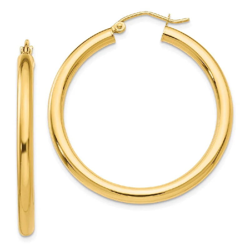 Women's earrings fine-rose-3mm, 14k Yellow Gold Classic Round Hoop Earrings, 35mm (1 3/8 Inch)