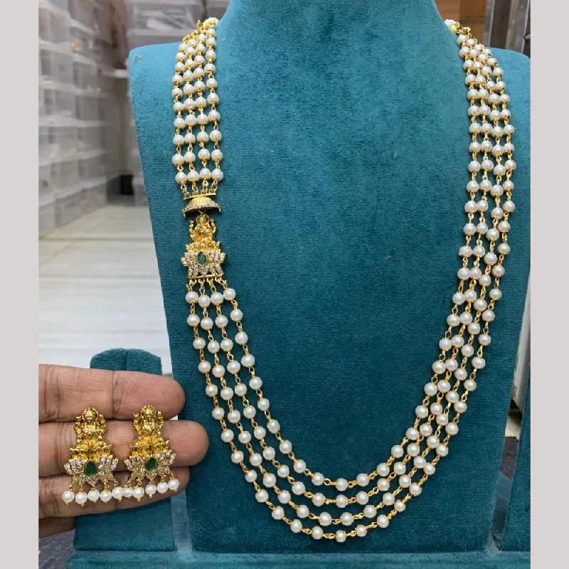 Women's necklaces rare-design-Sona Creation Gold Plated Austrian Stone And Pearls Temple Necklace Set